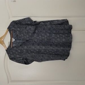 Liz Claiborne navy and white print blouse short sleeve Size 2X V-neck w/buttons